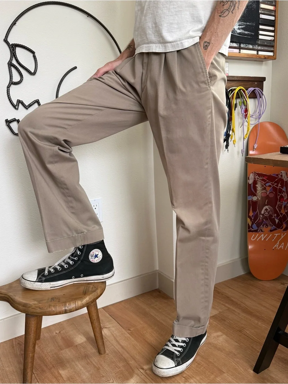 Vintage 2000s Beige High Waisted Pleated Trousers by Eddie Bauer ~ 32 X 32.5